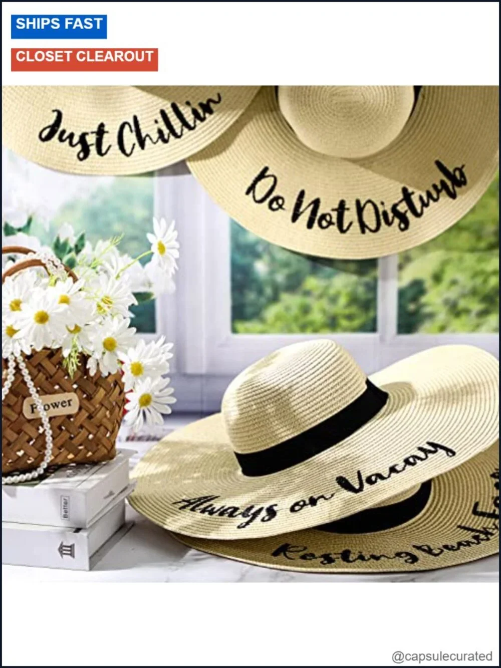4 Pcs Women Sun Straw Floppy Hats Embroidered Wide Brim Foldable Beach Summer